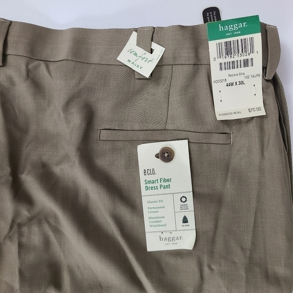 NWT Haggar Dress Pant Men's size 44 x 30 Smart Fiber Comfort Waist Tan - Picture 7 of 12